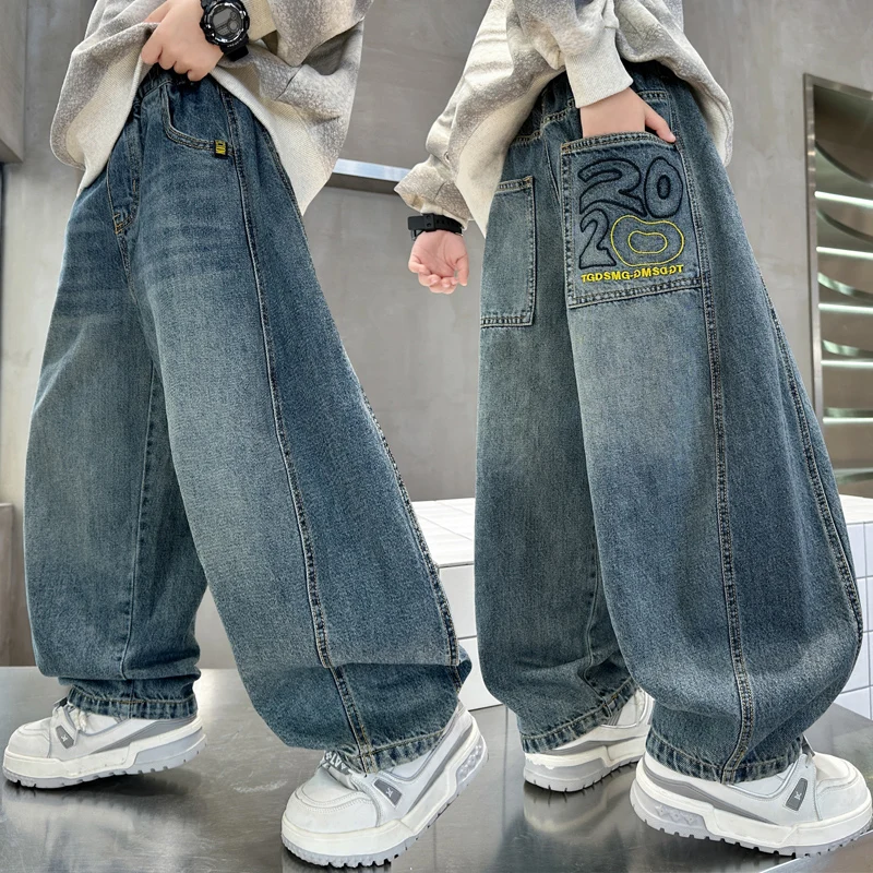 

Teenage Autumn Vintage Baggy Jeans for Boys Loose Straight Casual Denim Pants Student Kids Child Fashion Trousers Age 5 To 14 Y