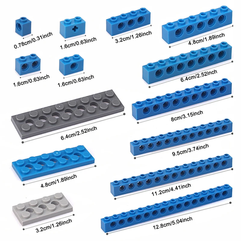 Technical Building Block MOC Combination Studded Long Beam with Hole Thick Bricks Compatible 3703 32018 3895 2730 3894 3701 3700