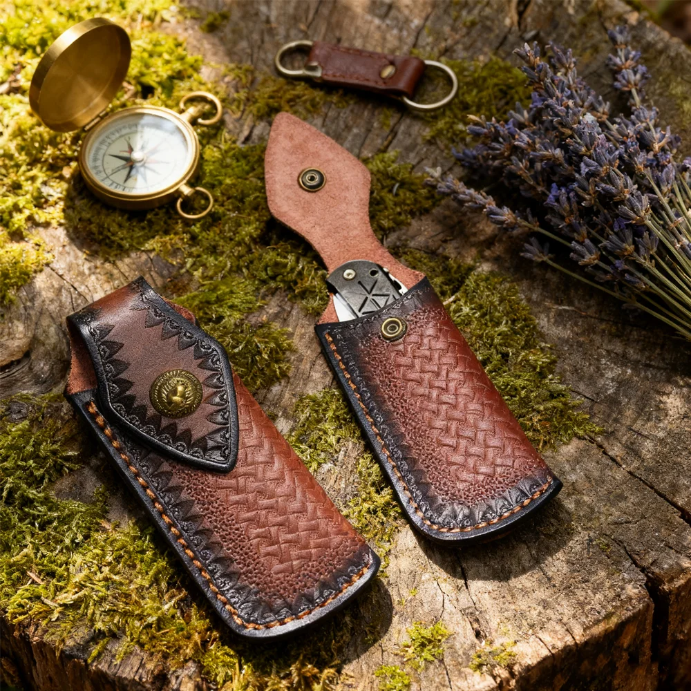 Premium Split Cowhide Carved Knife Sheath - Durable Portable Protective Case for Folding/Outdoor Fruit Knife