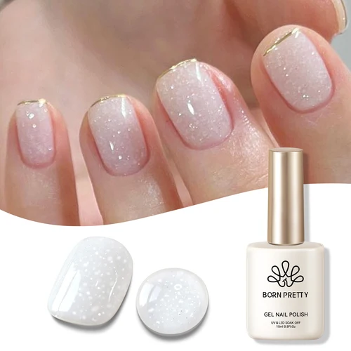 Imagen 2 del producto BORN RRETTY-esmalte de uñas en Gel con purpurina, color blanco lechoso, rosa, albaricoque, lentejuelas brillantes, larga duración, barniz LED UV para manicura, 15ml