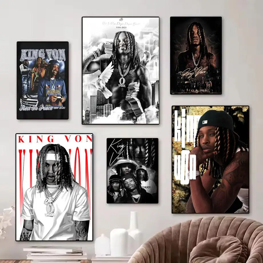 K-King Von Rapper Painting Calligraphy Pictures Room Home Bedroom Interior Wall Decoration Canvas Poster Art Mural