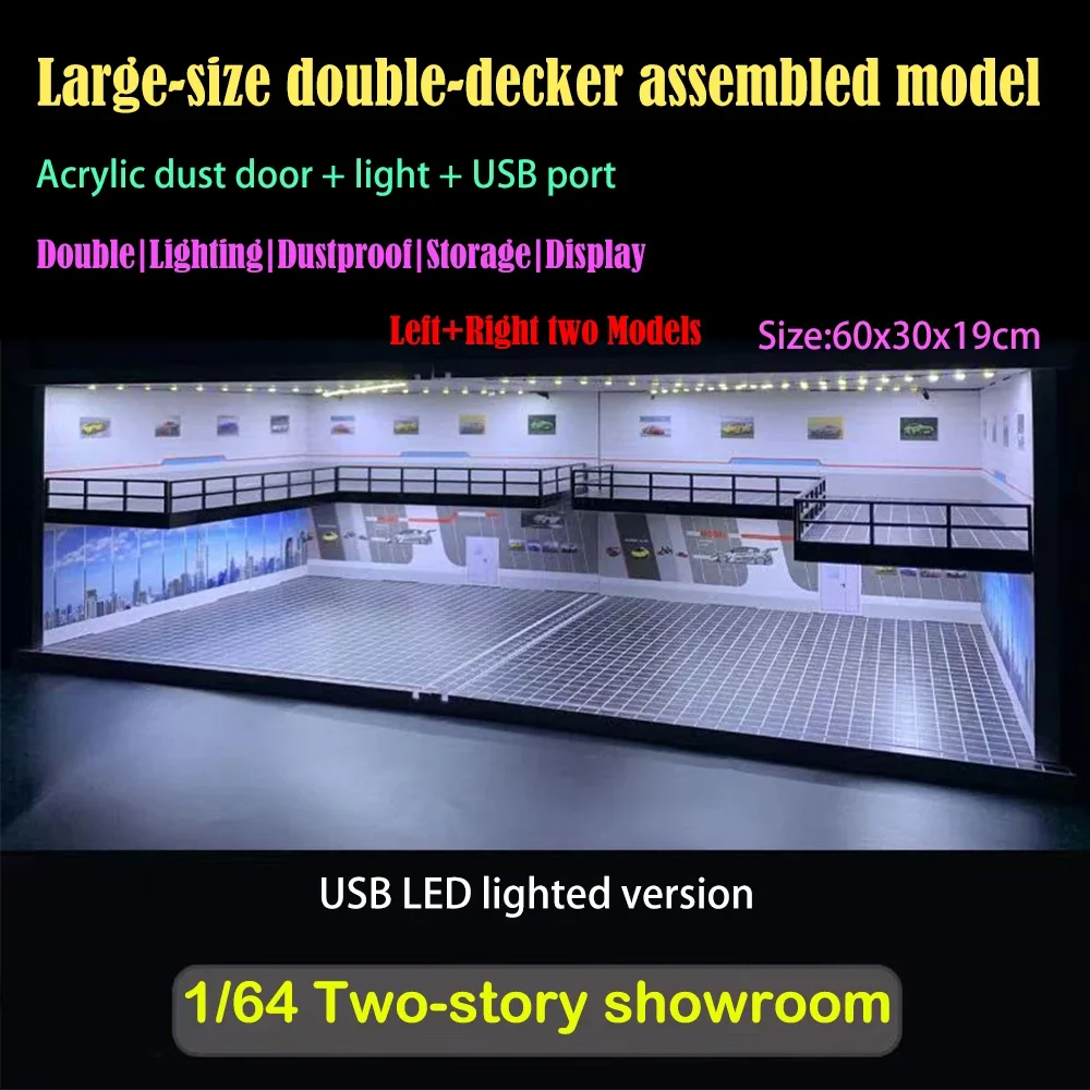 다이캐스트 자동차 차고 디오라마 모델 1/24 1/18 1/64 1/32 스케일 LED 조명 주차장 디스플레이 장면 모델 수집가를 위한 장난감 키트