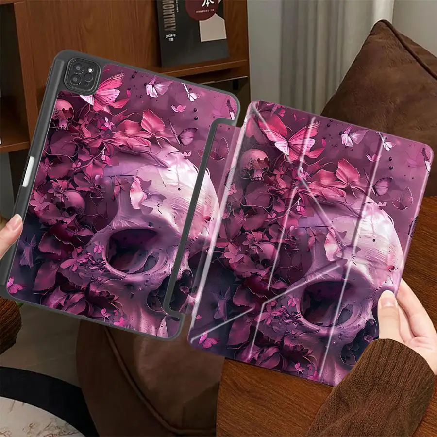 Tablet Case For iPad Pro 2025 Mini 6 7 Pro 11th 10th 9th 8th 7th 12.9inch Air 4 5 M3 M2 M4 11inch Holder Cover Pink Skull
