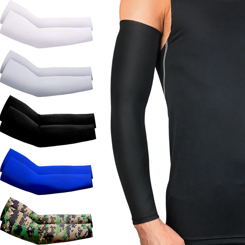 Manchons de bras de refroidissement unisexes pour hommes, housse de sport, course à pied, protection solaire UV, extérieur, pêche, cyclisme, manches pour cacher des tatouages, 2 pièces