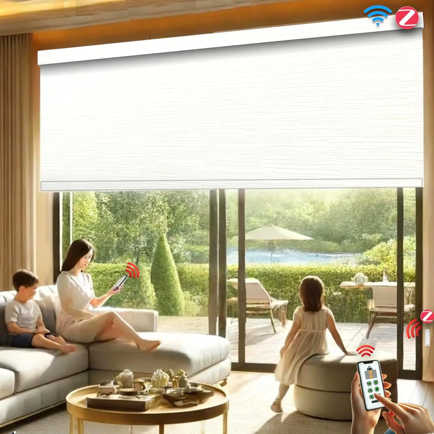 Motorized Roller Blinds Customized Size Width 20-105 Inches Window Roller Shades with Fabric Insert Aluminum Valance Sty