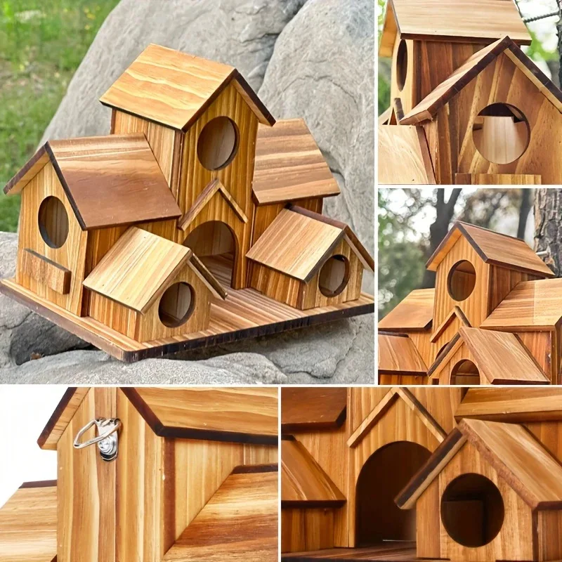 Vogelhaus aus Holz mit mehreren Eingängen, handgefertigt, Zedernholz mit Bogen, Veranda für Sittiche, Finken, Blue Jays, Outdoor-Hiligtumsdekoration