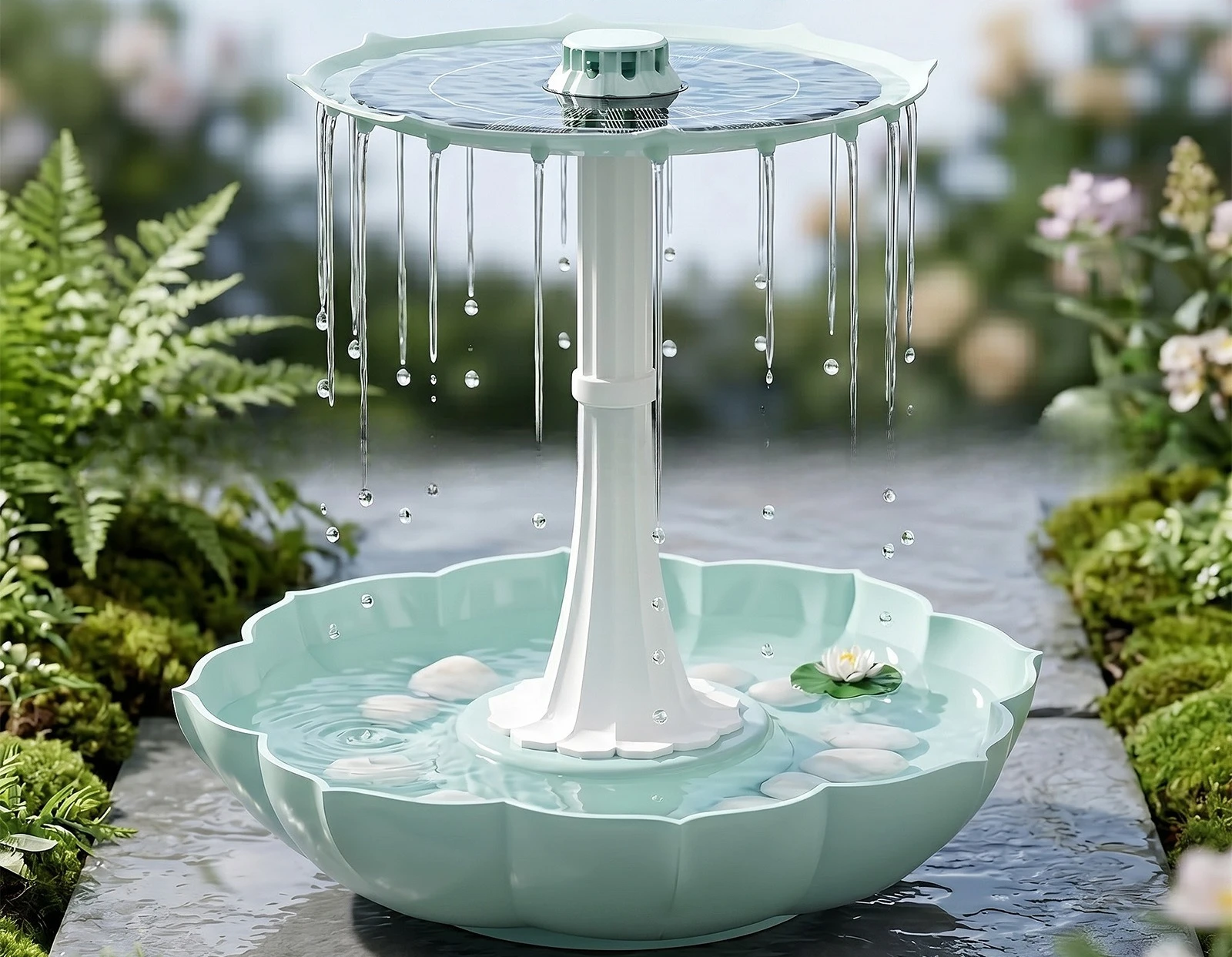 Solar Bird Bath Fountain for Garden Terrace