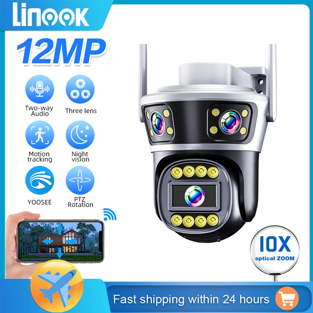 Linook YOOSEE， Three lens, 12MP, wireless WiFi camera, IP security camera, closed-circuit television camera,