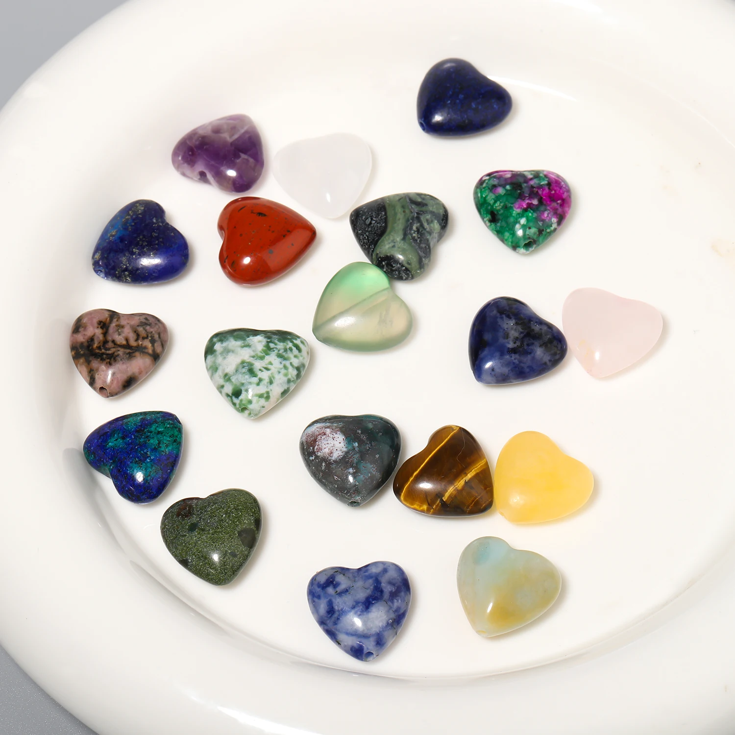 6pcs 14mm Love Heart Natural Stone Beads Amethyst Agate Tiger Eye White JadeTopaze  Loose Beads for Jewelry Diy Bracelet