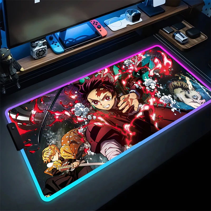 

RGB Large Gaming Mouse Pad Laptop Mat Gaming Mousepad Backlit Keyboard Gamer Table Pads D-Demon S-Slayers T-Tanjirou Home Decor