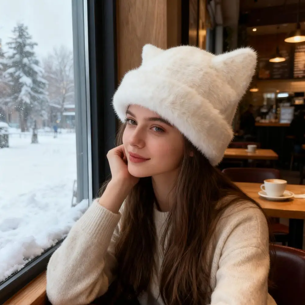 Knitted Hat Winter Hat with Bear Ear Decor Windproof Knitted Thermal Headwear Lightweight Breathable Weather Cap for Warmth