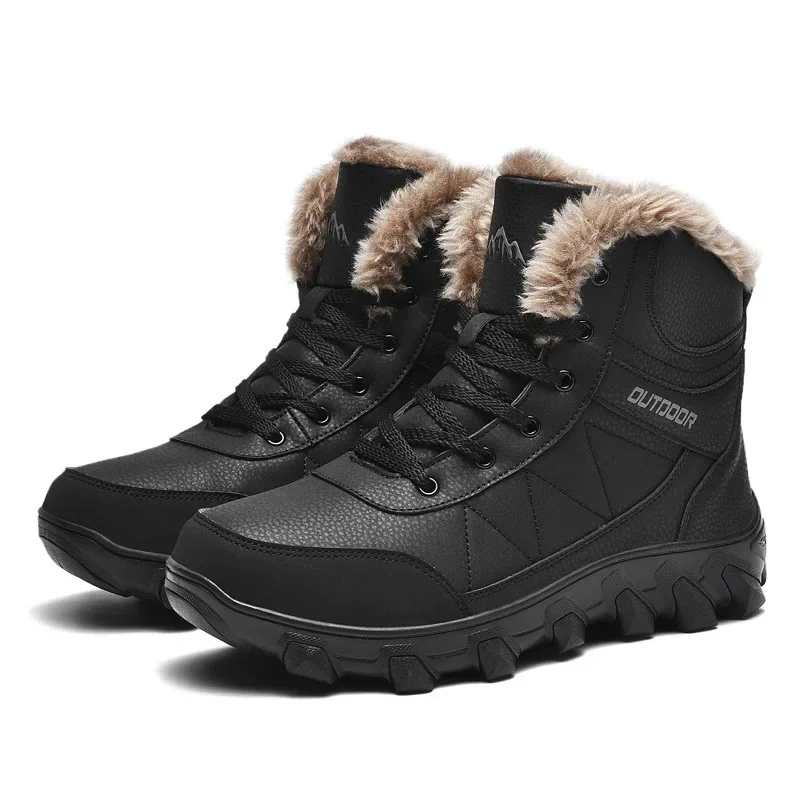 

Outdoor Men's Fleece Lined Waterproof Cotton Snow Boots Winter Cotton Mountain Climbing Shoes Round Toe Mid Heel Boots Zapatos