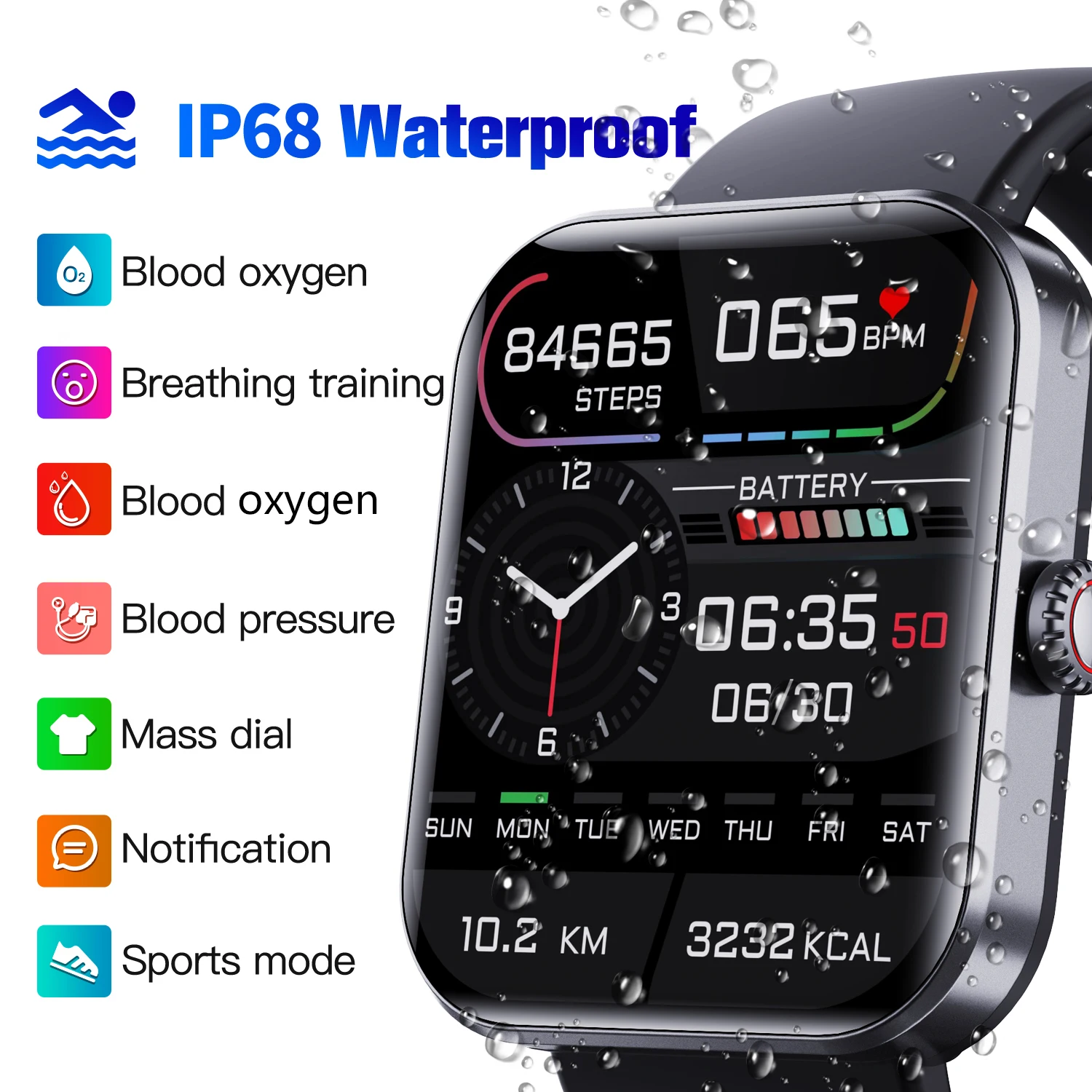 Blood glucose Watch Heart rate Blood pressure Blood oxygen temperature monitoring Health Sports waterproof Non-invasive glucose