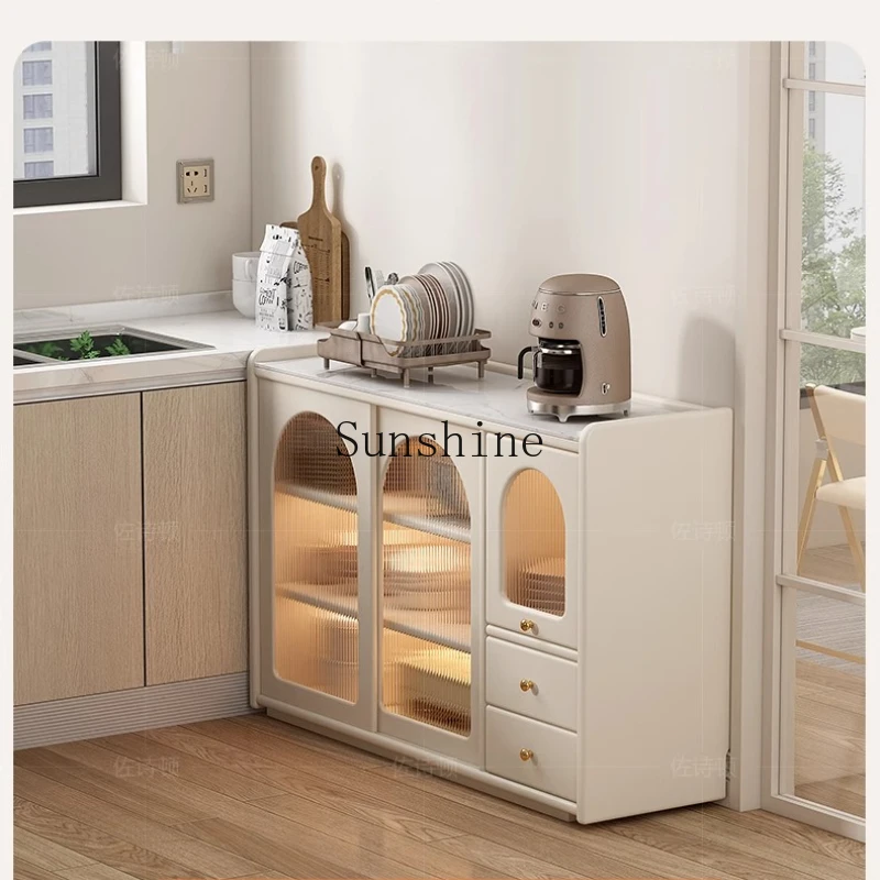 

White rock slab integrated storage living room coffee tea wall side cabinet