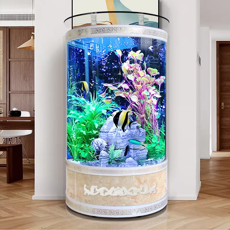 

Euro Semi-Circle Glass Aquarium - Home Ecological Goldfish Tank, Cylindrical Landscape Design For Office/Garden Custom
