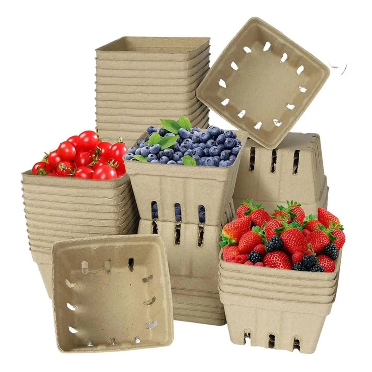 Workshop Gear 30 Pack Natural Pulp Fiber Berry Basket,Molded Produce Vented Basket Kitchen Supplies for Strawberry Blueberry Ras