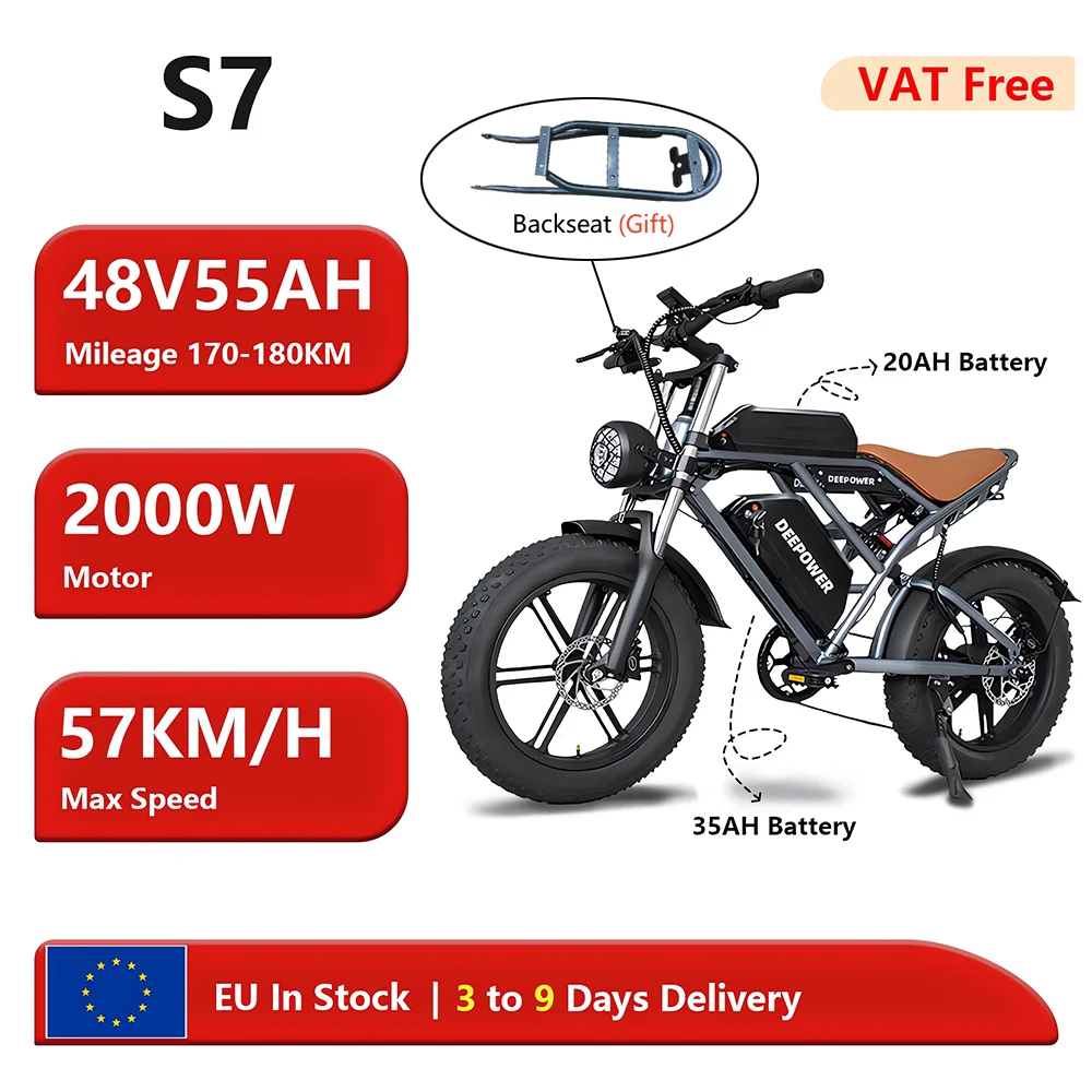 2000W Ebike 48V 55AH Bike Electric Bicycle Adults Max 57KM/H 20 Inch Fat Tire Electric Bikes Moutain For Cycling