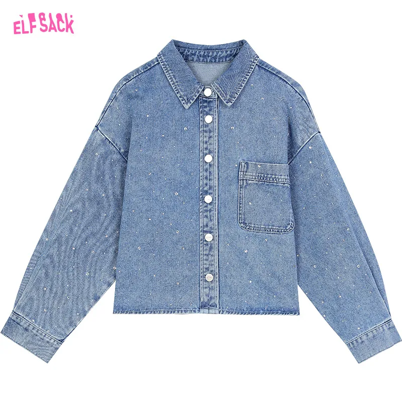 2024 Summer ELFSACK New Arrivals Heavy industry hot stamping denim short jacket for women design inspired casual top