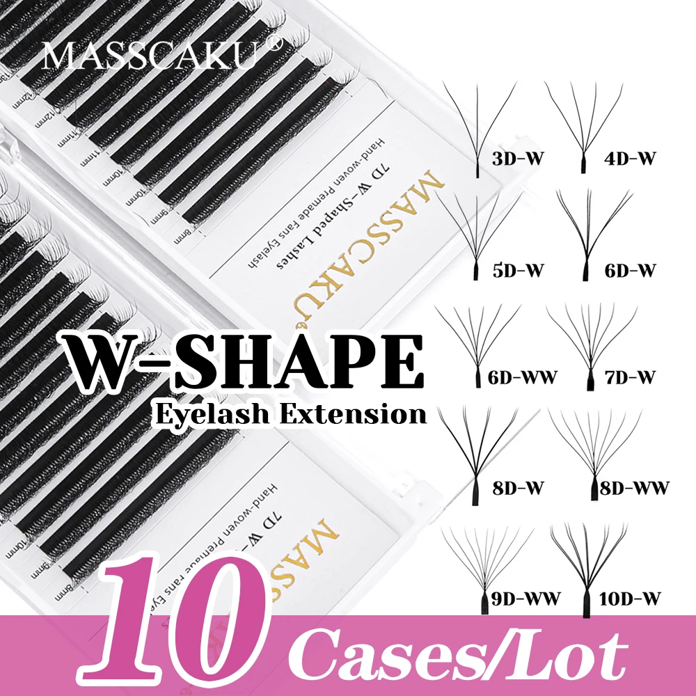 High Quality 10cases/lot 3D Effect W Shaped Premade Volume Fans Eyelash Individual Soft Natural Looks W Style Lash from MASSCAKU