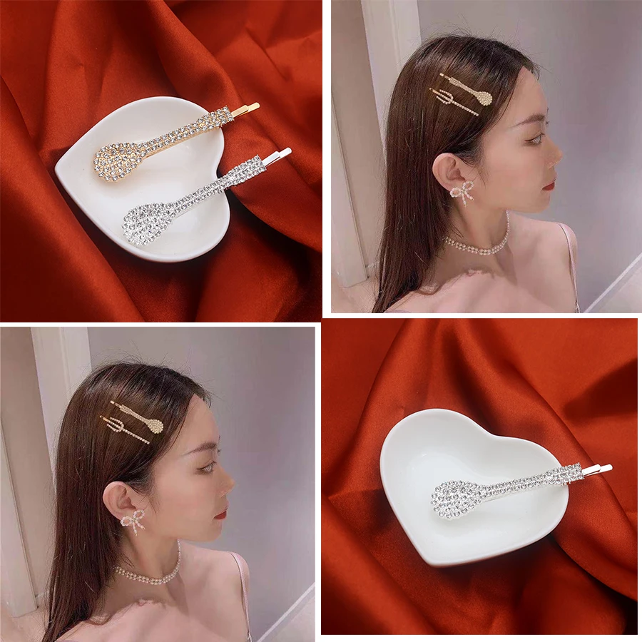 

Elegant Spoon Fork Hairpins Rhinestone Crystal Barrettes Non-Slip Grip for Women Girls Special Occasion Hair Accessories