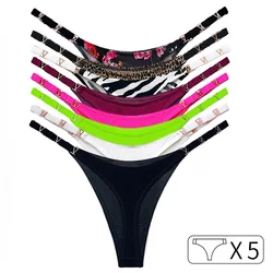 5Pcs Seamless Sexy Thong Women Underwear Briefs Panties Zebra Flower Low Rise Luxury Metal Buckle G String Girls Female Panty