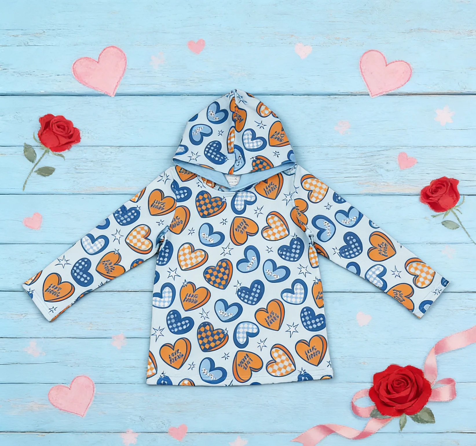 

Z1126-04 BT1510 Kids Spring Clothing Long Sleeve Heart Print Shirt Baby Boys Hooded Top