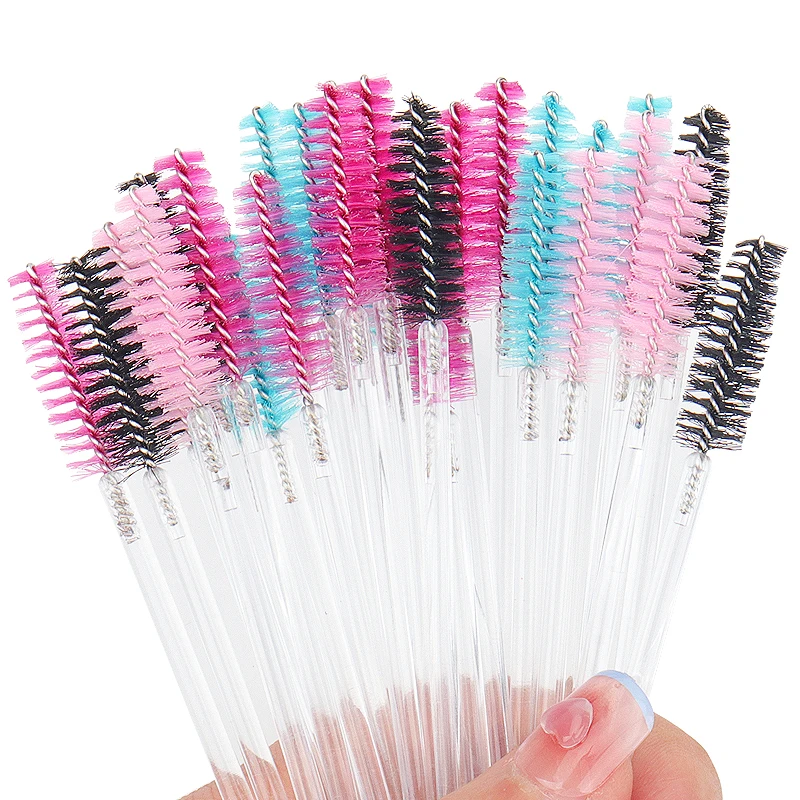 50pcs Disposable Eyelash Makeup Brush Eyebrow Comb Microbrush Crystal Handle Mascara Wands Applicator Lash Extension Supplies