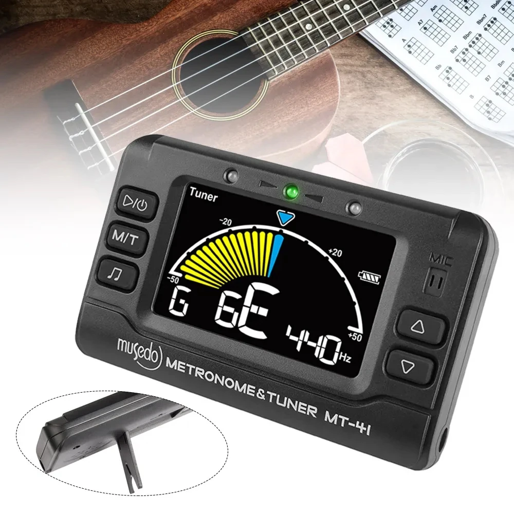 Musedo MT-41 Rechargeable Guitar Universal Electronic Digital Tuner Metronome Tone Generator Guitar Tuner Clip on LED Display
