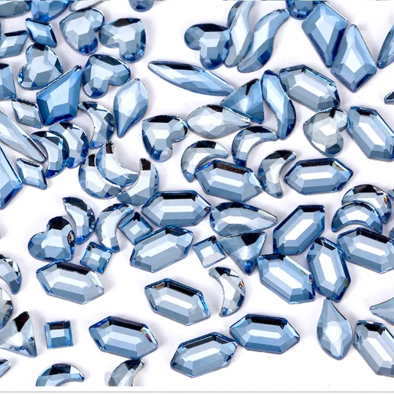 wholesale 100pcs Light Blue Square Flat Back Nail Rhinestone  Special Shaped Crystals Art Stones 3D Personalized Decoration