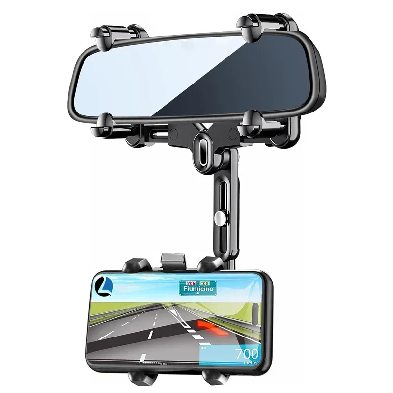 Suporte de telefone para espelho retrovisor para carro - 360 °   Suporte giratório e retrátil para celular para espelhos retrovisores de carros