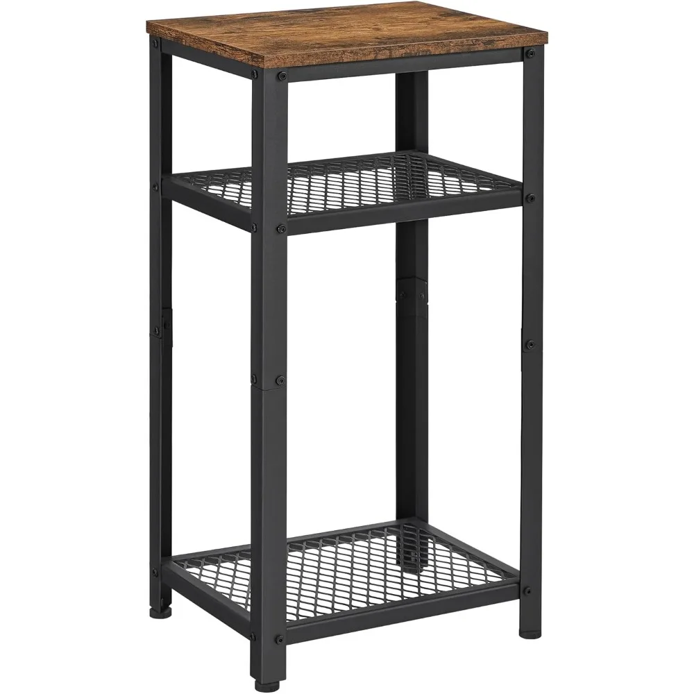 

3-х уровневый высокий приставной столик с сетчатыми полками для гостиной, спальни, офиса - коричневый и черный в деревенском стиле
