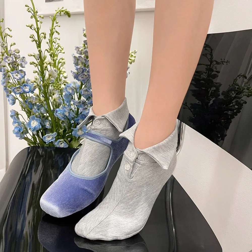 Comfortable Button Short Ankle Socks Novelty Lapel Polo Collar Socks Patchwork Solid Color Women's Tube Socks Female