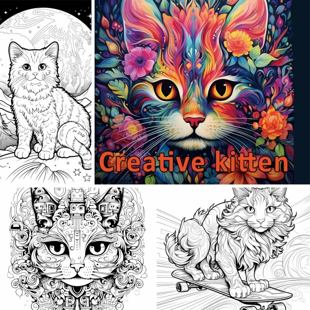 22 Pages Creative Kitten Coloring Books Gift For Birthday Party Relieve Stress Kill Time Graffiti Painting Drawing Art Book