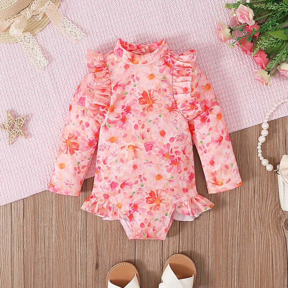Spring Autumn Newborn Girls Clothes Fashion Flowers Cute Long Sleeve Print Bodysuits & One-pieces Baby Boutique Clothing BC587