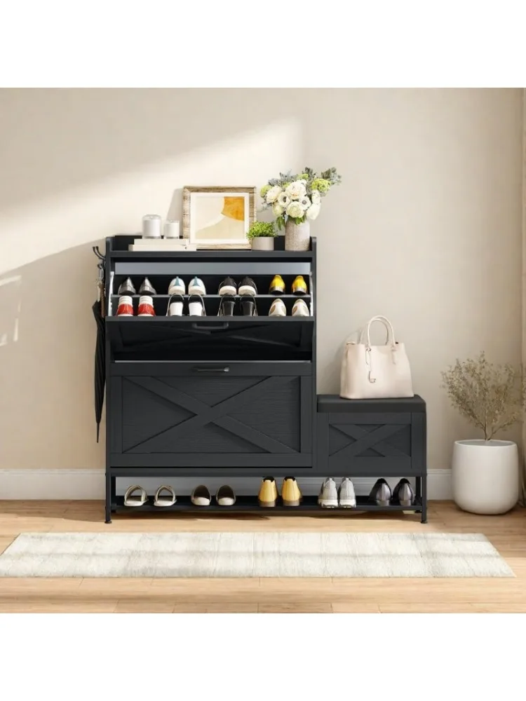 

Шкаф для хранения в фермерском доме с 2 откидными ящиками на 16 пар, хранилище в прихожей с скамейкой oe, узкая тонкая обувь Ca