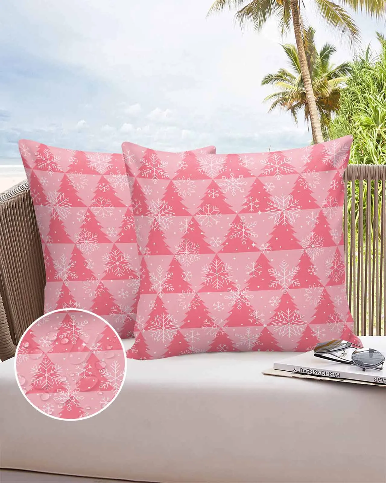 2/4PCS Christmas Pink Christmas Tree Texture Snowflakes Outdoor Garden Chair Waterproof Cover Cushion Home Decor Pillow Case