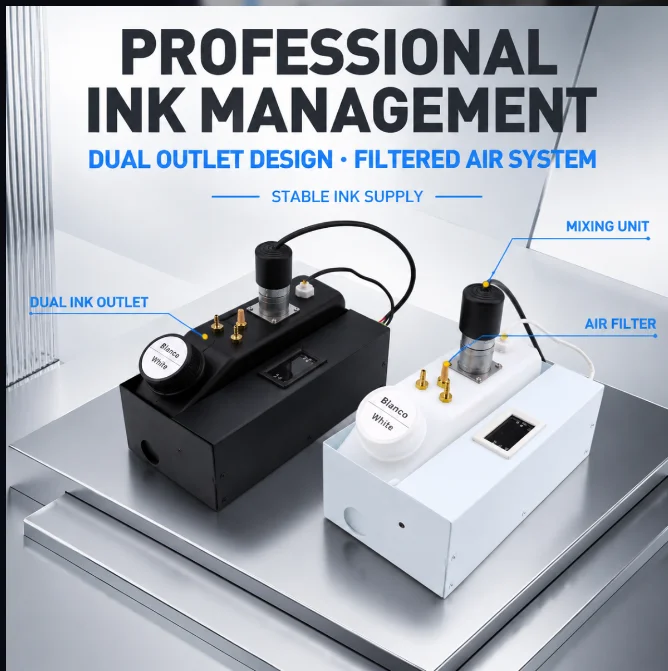 DTF DTG UV Printer White Ink Tank 500ML Automatic Stirrer Sound Light Ink Shortage Alarm Air Filter Dual Outlet Ink