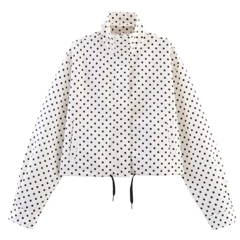 

Куртка и шорты с воротником-стойкой и длинными рукавами в горошек, осень 2022, женский повседневный комплект из двух предметов в корейском стиле в стиле ретро