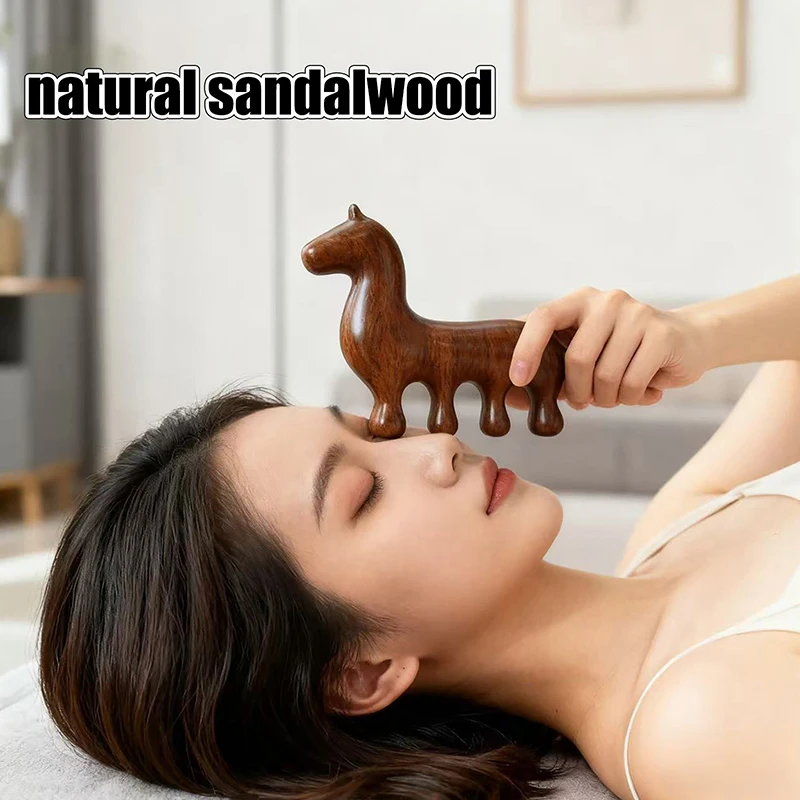 Zodiac Horse Year Wooden Sandalwood Comb Four Teeth Scalp Relax Neck Body Meridian Massage Comb Anti-Static Smooth Hair Brush