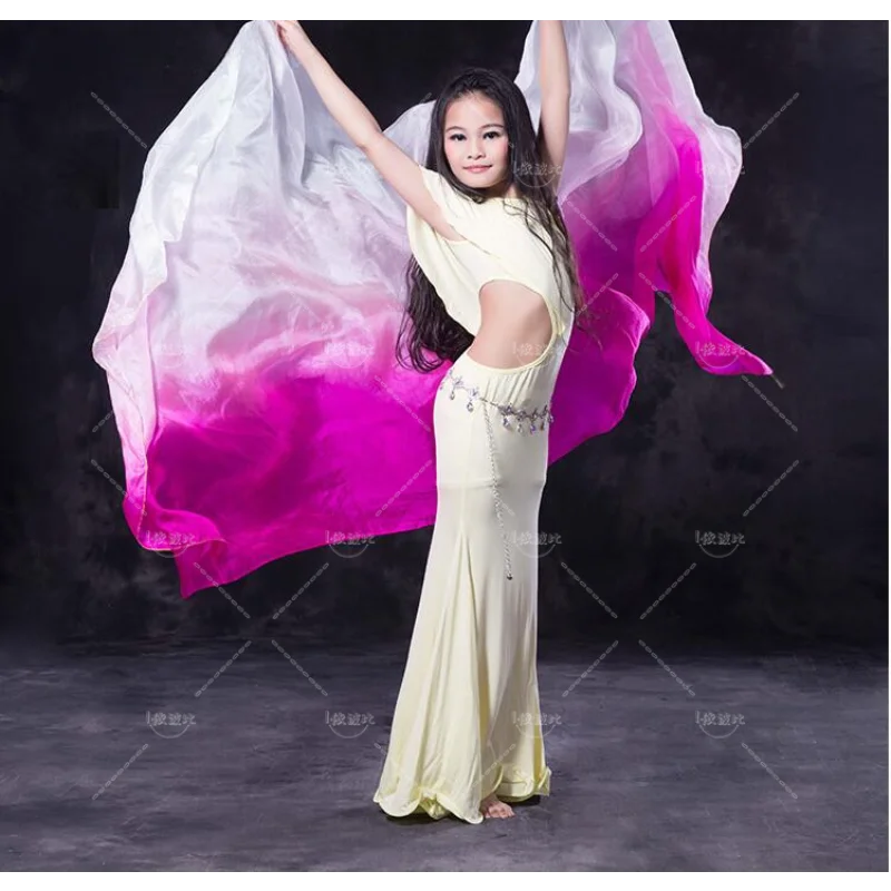 100% Silk Gradient Color Dance Veils Scarves Kids Children Bellydance Throw Scarf Shawl 200*90cm Assorted Color Free Shipping