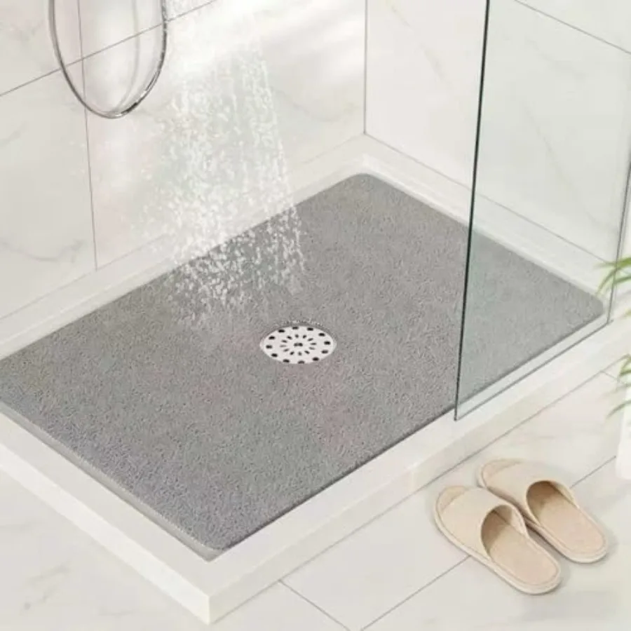 Shower Mat with Center Drain Hole, 24 x 16 Inch Non Slip Bath Mat for Textured Tub, Soft Loofah-Style Bathtub Mat Without Sucti