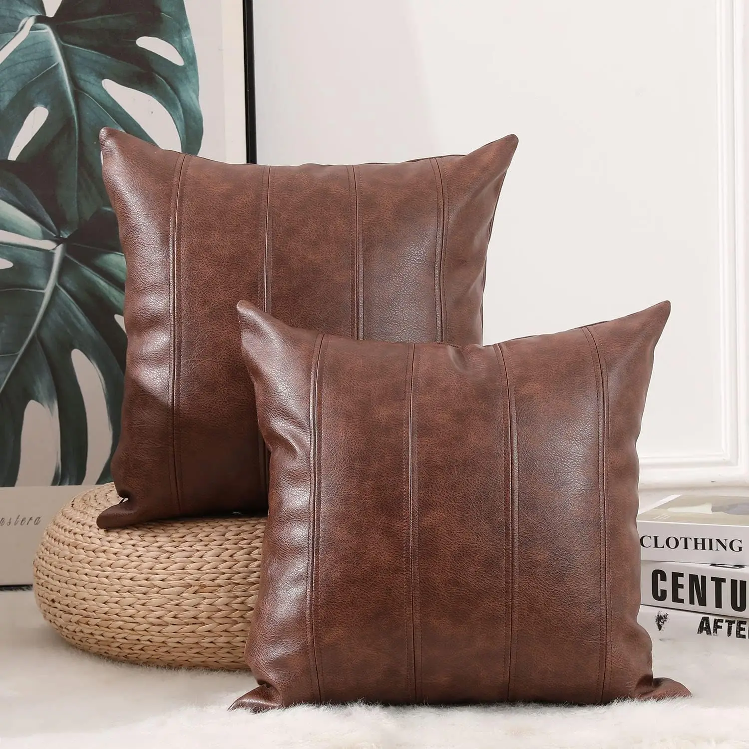

Set Of 2 Faux Leather Stripe Decorative Throw Pillow Covers Modern Solid Outdoor Cushion Cases Luxury Pillowcases For Couch