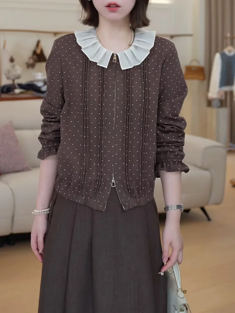 

Korean Sle Polka Dot Doll Collar plus Size Women's irt Versatile Slimming Top for Autumn Faionable And Sli