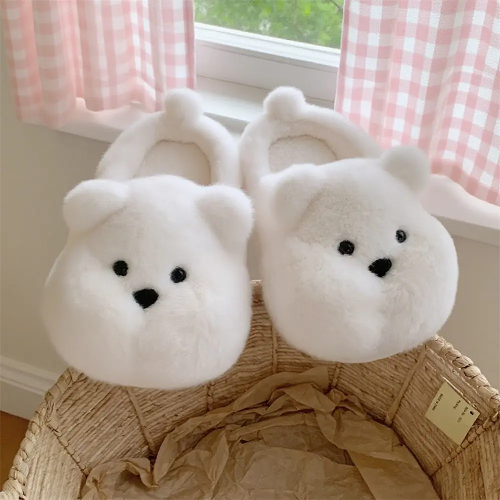

Fluffy white bear slippers cuddly winter shoes for women puffy shaggy furry slides mules slippers couple room shoes woman sliper