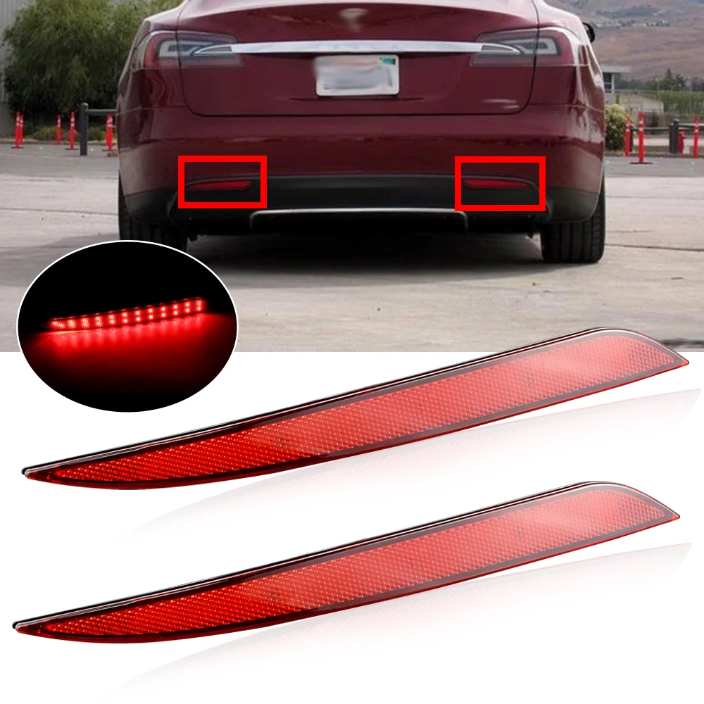 2Pcs Auto LED Rear Bumper Reflector Light Driving Brake Stop Fog Lamp For Tesla Model S 2012-up OEM# 6007705-00-B, 6007706-00-B