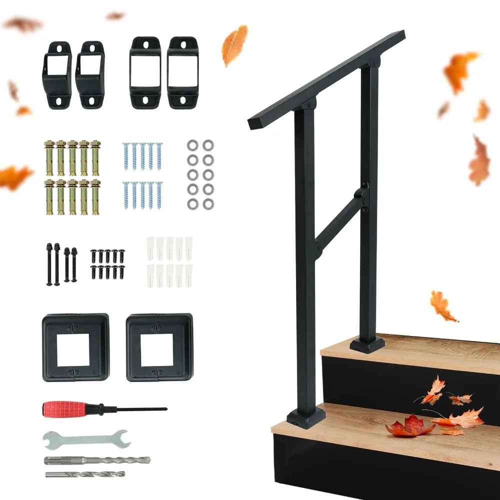 2 Steps Handrails Deck Stair Railing Indoor Black Hand Rails for Outdoor Steps