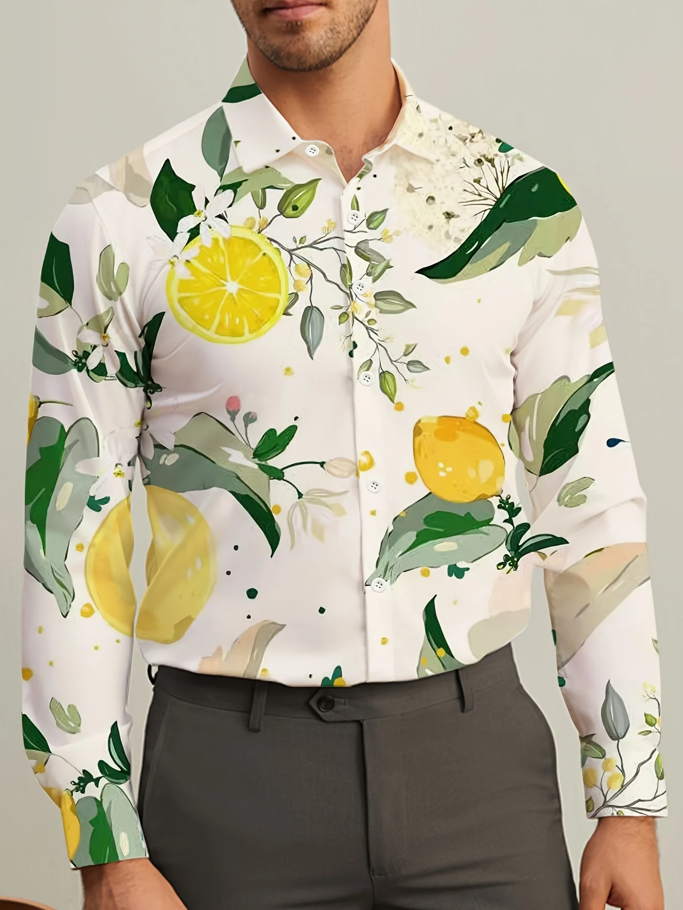 

Men's shirt spring and autumn new long-sleeved shirt with lapel fashion design elements