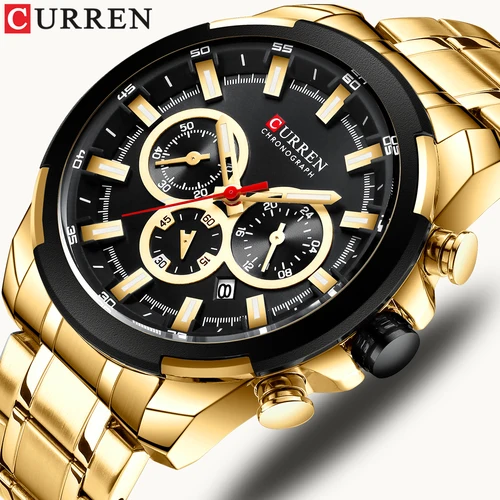 Relojes de pulsera deportivos informales CURREN, reloj cronógrafo con banda de acero inoxidable, relojes para hombre, reloj de cuarzo Original de lujo para hombre