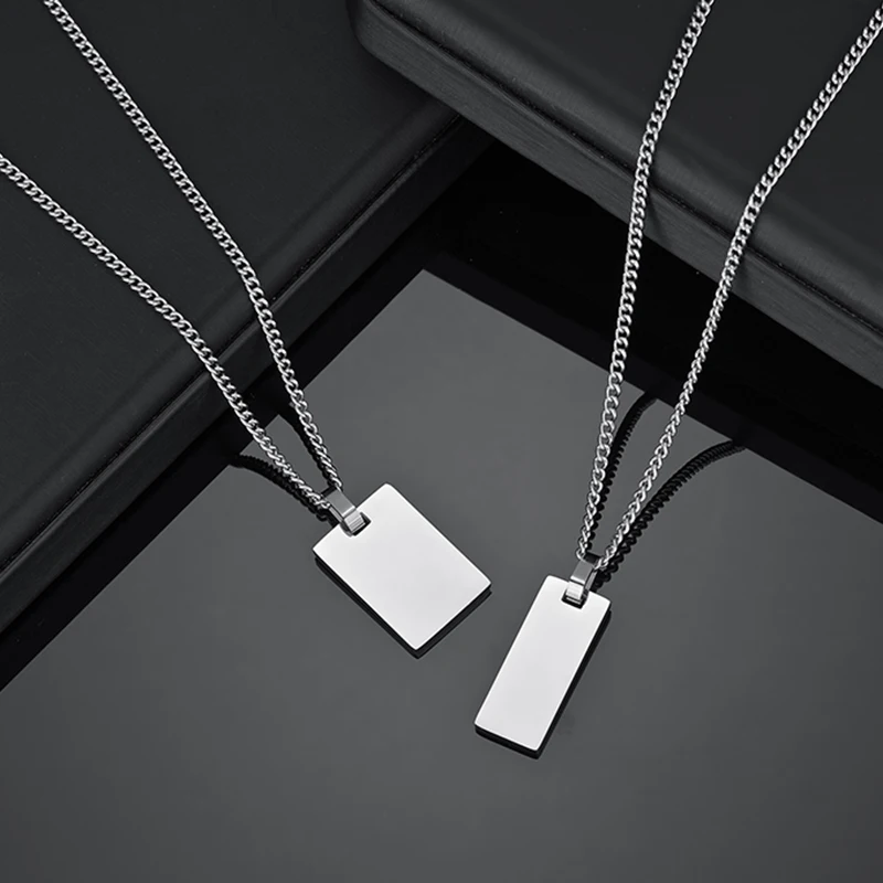 Treebud Custom Engrave Photo Rectangle Pendant Necklace Stainless Steel Laser Engraved Logol Text Picture Choker Jewelry Gifts