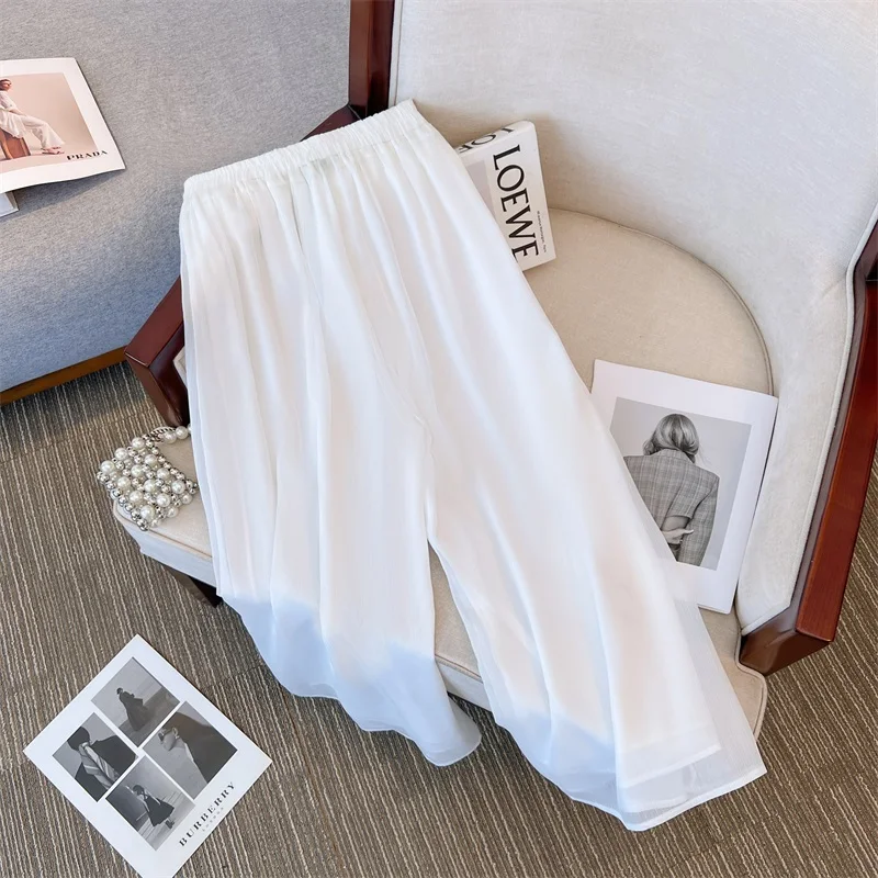 Summer Double Chiffon Skirt Pants Embroidery High Waist Wide Leg Pants Casual Yoga Trousers For Chinese Style Women\'s Clothing